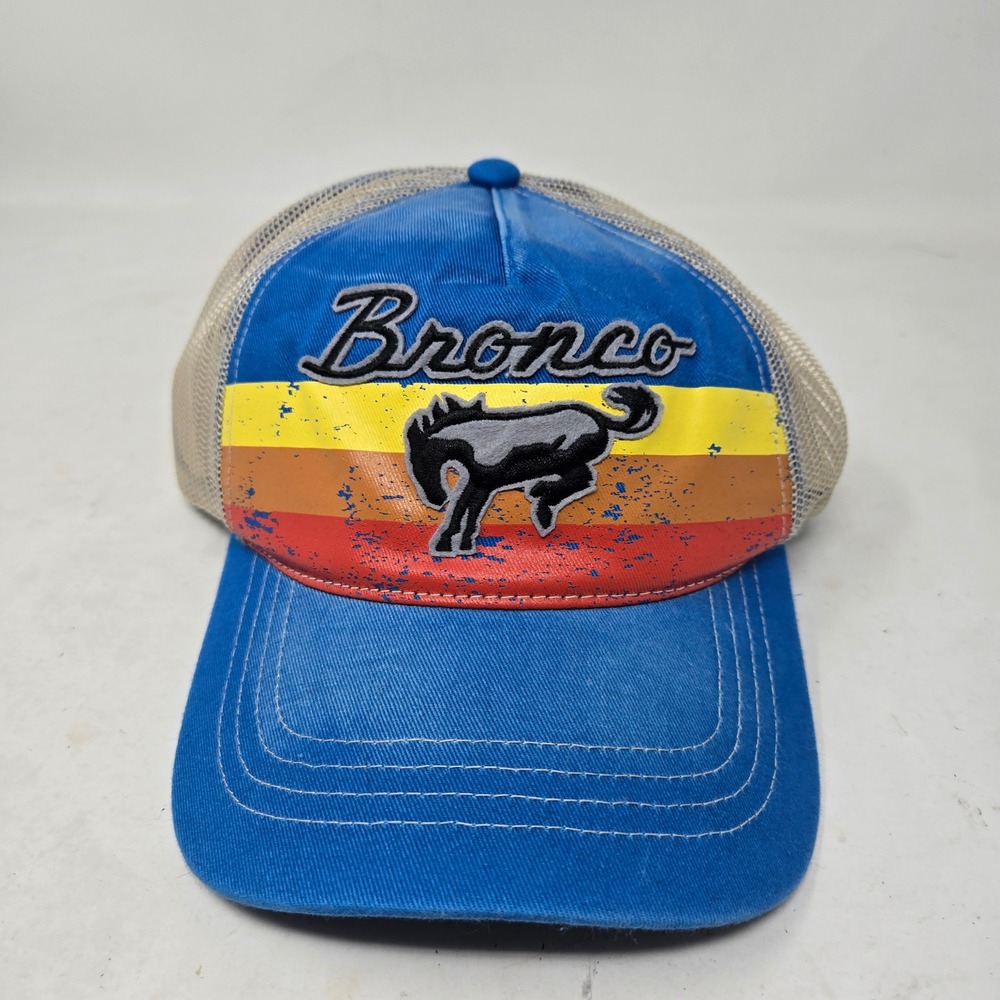 Ford Bronco Trucker Hat Blue Retro Sunset Stripe Mesh Snapback Cap Licensed